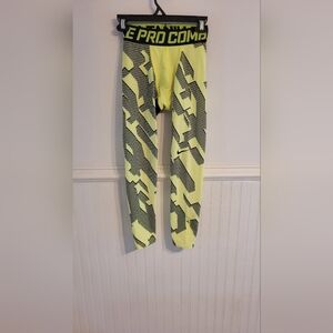 Nike Pro Combat Hyperwarm Yellow and Black Patterned Leggings Size Small